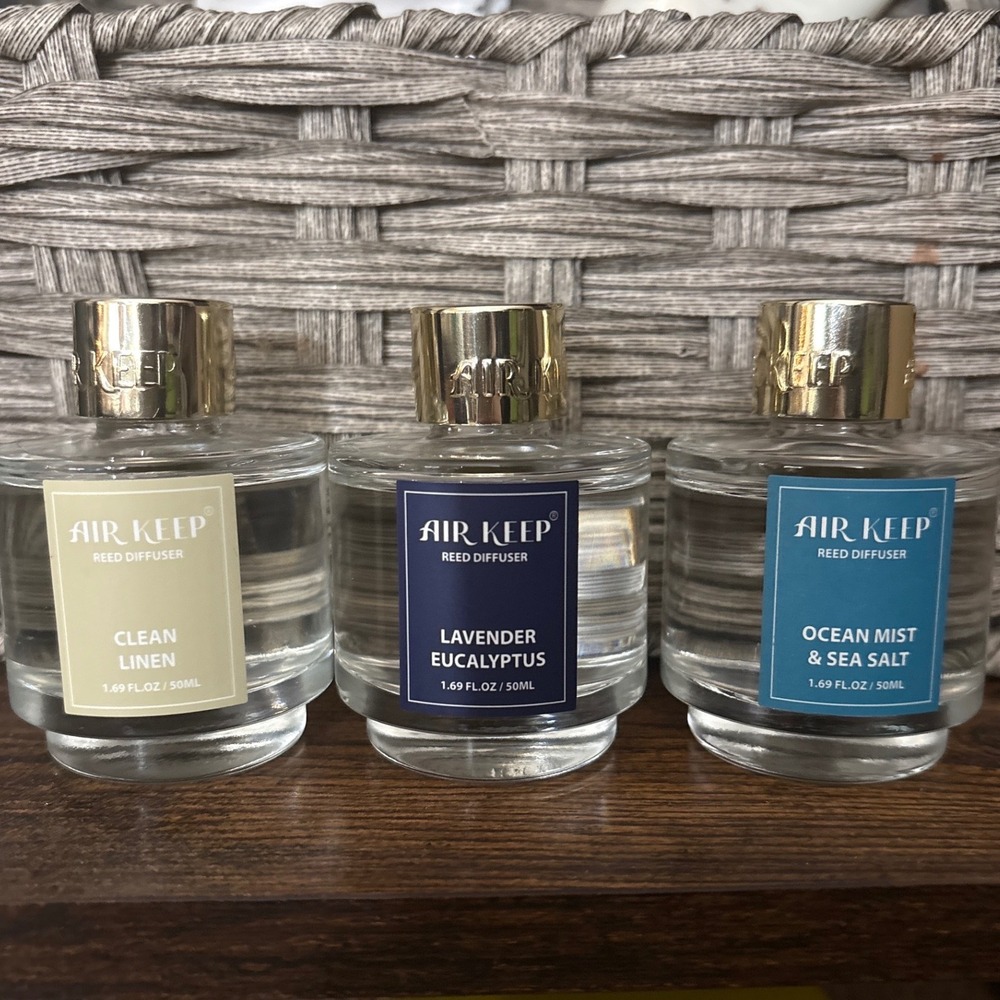 Air Keep Reed Diffuser Set 3 Pack Clean Linen Lavender Eucalyptus Ocean Mist‎